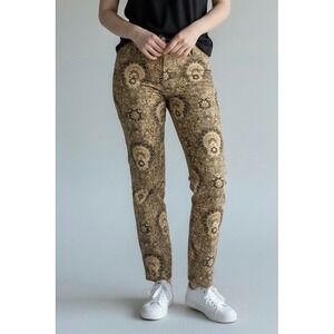 First Issue Liz Claiborne Damask Floral Tapestry Straight Leg Pants Tan Brown 14